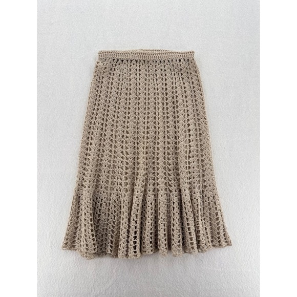 Unbranded Dresses & Skirts - Vintage Handmade Tan Crochet Knit Midi Skirt Boho Open Weave Summer Festival